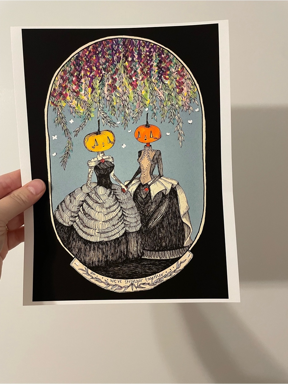 Pumpkin-Head Gothic Ladies Art Print - Black & Orange